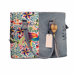 BOLSA AZUL MEZCLILLA CON ESTAMPADO